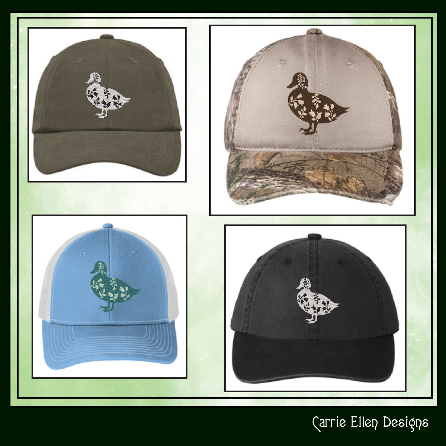Floral Duck Machine Embroidery Design – Wildflower Farm Bird Silhouette – 6 Sizes (1631)