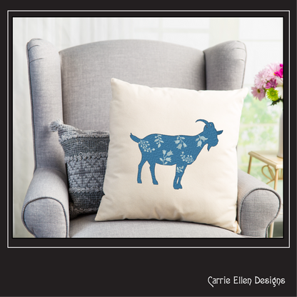 Floral Goat Machine Embroidery Design – Farm Animal with Wildflower Silhouette – 6 Sizes (1632)