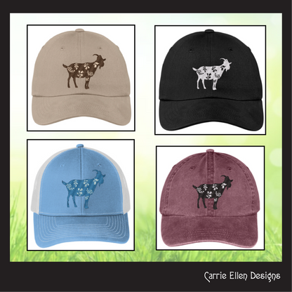 Floral Goat Machine Embroidery Design – Farm Animal with Wildflower Silhouette – 6 Sizes (1632)