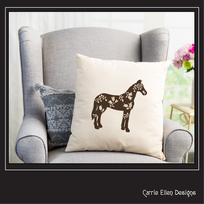 Floral Horse Machine Embroidery Design – Farm Animal Silhouette with Flowers, Wildflower Pony, 3 Sizes (1642)