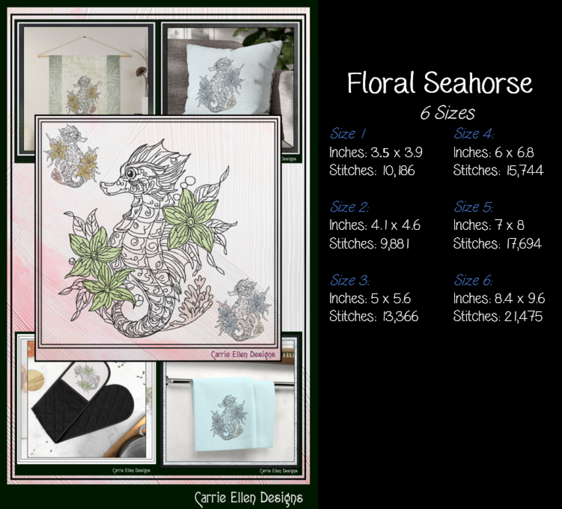 Floral Marine Animals Bundle machine embroidery designs featuring a seahorse, sea turtle, octopus, and jellyfish with botanical accents. Perfect for coastal décor, towels, quilts, apparel, and gifts.

Alt Text

Machine embroidery bundle featuring floral seahorse, sea turtle, octopus, and jellyfish outline designs with botanical accents.