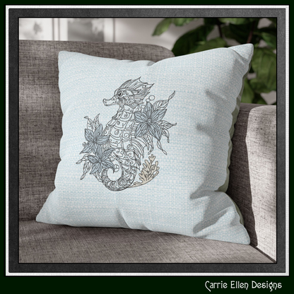 Floral Seahorse machine embroidery design featuring elegant botanical flowers and coral accents. Perfect for coastal décor, beach towels, apparel, quilts, tote bags, and ocean-themed gifts.

Machine embroidery design of an elegant floral seahorse surrounded by botanical flowers and coral in a coastal-inspired outline style.