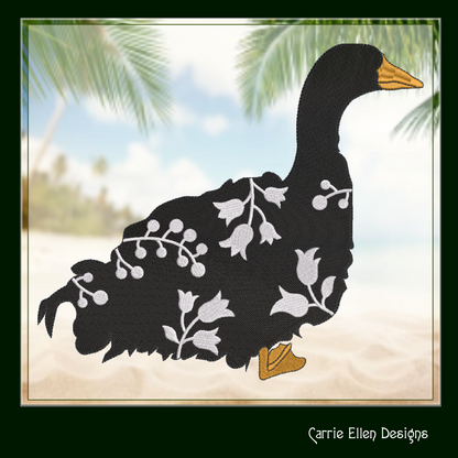 Sebastopol Goose Machine Embroidery Design – Floral Goose Silhouette with Wildflowers – 6 Sizes (1616)