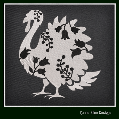 Floral Turkey Machine Embroidery Design – Wildflower Bird Silhouette – 6 Sizes (1618)