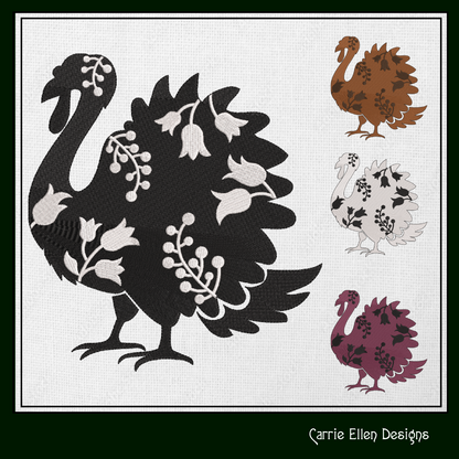 Floral Turkey Machine Embroidery Design – Wildflower Bird Silhouette – 6 Sizes (1618)
