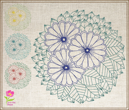 Mandala Flower Embroidery Design – Lace Floral Line Art – Spiritual Machine Embroidery File, 6 Sizes (0673)