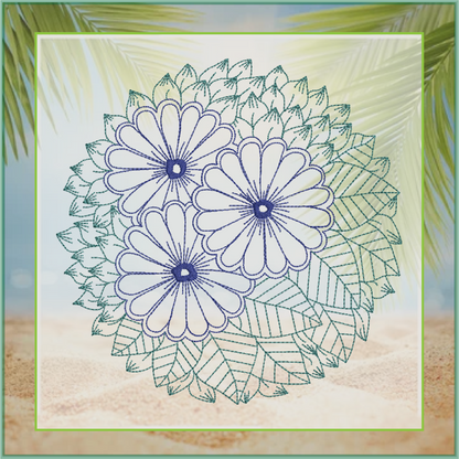 Mandala Flower Embroidery Design – Lace Floral Line Art – Spiritual Machine Embroidery File, 6 Sizes (0673)