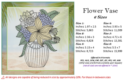 Flowers in Vase Machine Embroidery Design | Floral Table Setting Stitch File | Garden Flowers Pattern | 6 Sizes (0652)