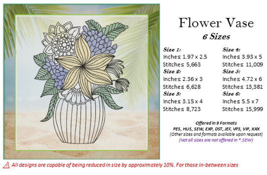 Flowers in Vase Machine Embroidery Design | Floral Table Setting Stitch File | Garden Flowers Pattern | 6 Sizes (0652)