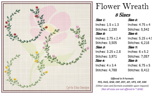Flower Wreath Machine Embroidery Design | Floral Wreath Frame for Monograms | Embroidery Design Elements | 8 Sizes (0823)