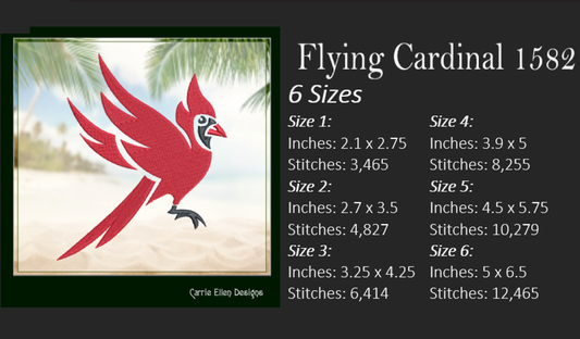 Cardinal Machine Embroidery Design – Flying Red Birds  –  6 Sizes (1582)