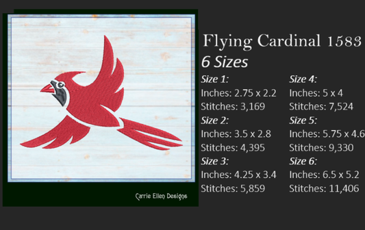Cardinal Machine Embroidery Design – Flying Red Birds  –  6 Sizes (1583)