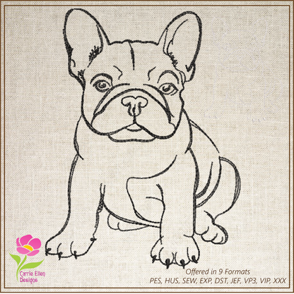 French Bulldog Machine Embroidery Design – Frenchie Line Art Pet  Dog Embroidery Pattern, 8 Sizes (0510)