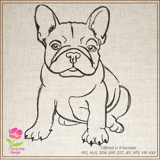 French Bulldog Machine Embroidery Design – Frenchie Line Art Pet  Dog Embroidery Pattern, 8 Sizes (0510)