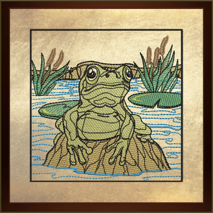 Frog Embroidery Design, Toad Machine Embroidery Design, Animal Embroidery, Nature Embroidery, 4 Sizes (0414)