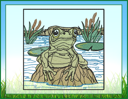 Frog Embroidery Design, Toad Machine Embroidery Design, Animal Embroidery, Nature Embroidery, 4 Sizes (0414)