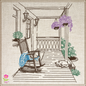 Front Porch Sketch Machine Embroidery Design | Rocking Chair Country Home Design | Garden Embroidery | 6 Sizes (0731)