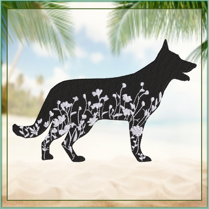 German Shepherd Floral Silhouette Bundle Machine Embroidery Design | Dog Silhouettes with Wildflowers | 3 Designs, 8 Sizes Each (0808)