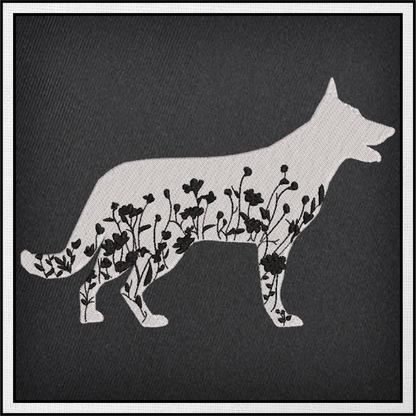 German Shepherd Floral Silhouette Machine Embroidery Design | Dog Silhouette with Wildflowers | Pet Lover Embroidery Design | 8 Sizes (0782)
