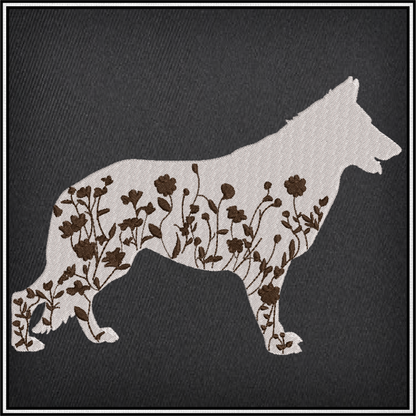 German Shepherd Floral Silhouette Bundle Machine Embroidery Design | Dog Silhouettes with Wildflowers | 3 Designs, 8 Sizes Each (0808)