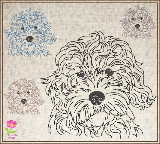 Golden Doodle Machine Embroidery Sketch Design – Dog Line Art Design in 6 Sizes  (0523)
