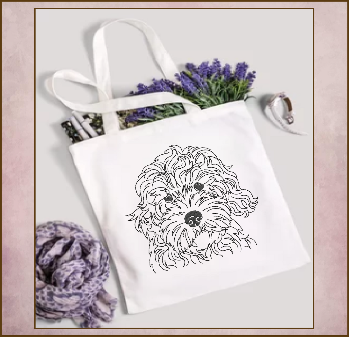 Golden Doodle Machine Embroidery Sketch Design – Dog Line Art Design in 6 Sizes  (0523)