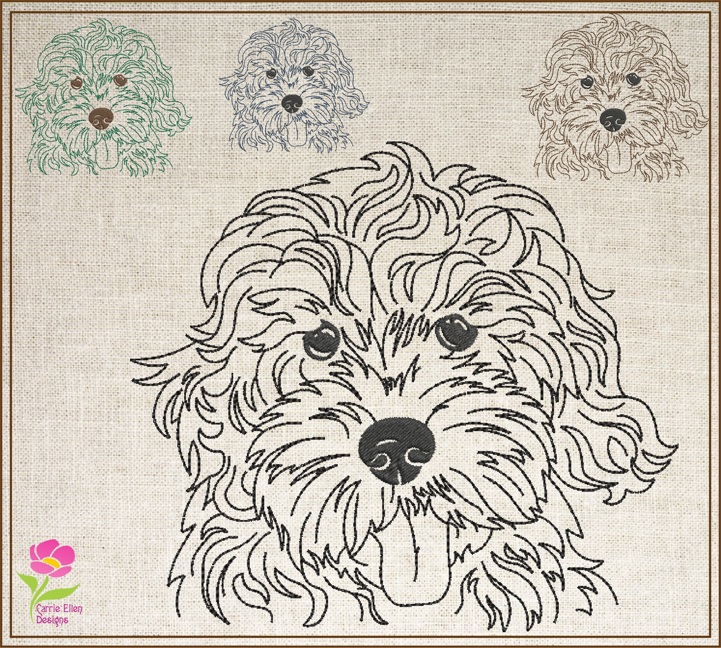 Golden Doodle Machine Embroidery Sketch Design – Dog Line Art Design in 6 Sizes (0525)