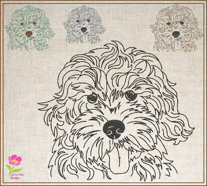 Golden Doodle Machine Embroidery Sketch Design – Dog Line Art Design in 6 Sizes (0525)