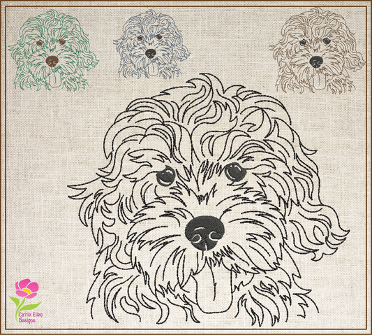 Golden Doodle Machine Embroidery Sketch Design – Dog Line Art Design in 6 Sizes (0525)