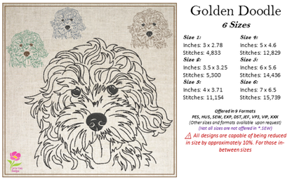 Golden Doodle Machine Embroidery Sketch Design – Dog Line Art Design in 6 Sizes (0525)