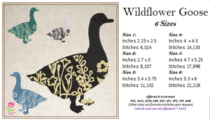 Goose Machine Embroidery Design | Floral Goose Silhouette with Wildflowers | 6 Sizes (0747)