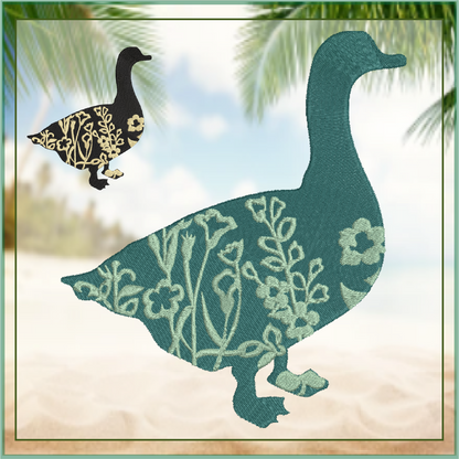 Goose Machine Embroidery Design | Floral Goose Silhouette with Wildflowers | 6 Sizes (0747)