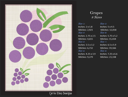 Bunch of Grapes Machine Embroidery Design | Vineyard Fruit Summer Embroidery | Grape Cluster Line Art | 8 Sizes (0957)