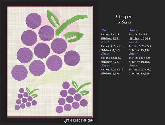 Bunch of Grapes Machine Embroidery Design | Vineyard Fruit Summer Embroidery | Grape Cluster Line Art | 8 Sizes (0957)