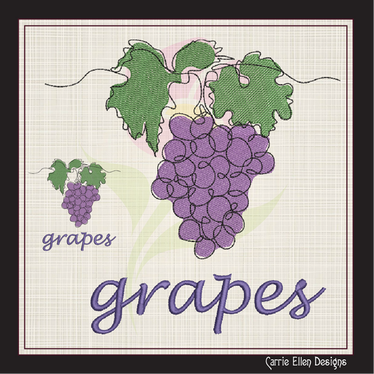 Bunch of Grapes Machine Embroidery Design | Summer Vineyard Fruit Embroidery | Grape Cluster Design | 8 Sizes (0959)
