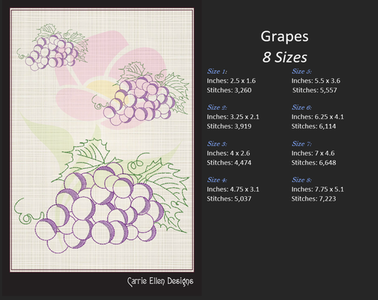 Bunch of Grapes Machine Embroidery Design | Summer Vineyard Fruit Design | Embroidered Grape Cluster | 8 Sizes (0960)