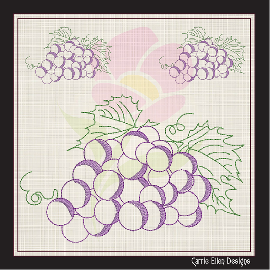 Bunch of Grapes Machine Embroidery Design | Summer Vineyard Fruit Design | Embroidered Grape Cluster | 8 Sizes (0960)