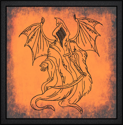 Grim Reaper Machine Embroidery Design – Death with Sickle Line Art – 6 Sizes (0154)