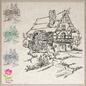 Water Wheel Mill Sketch Machine Embroidery Design | Grist Mill Landscape Line Art | 6 Sizes (0692)