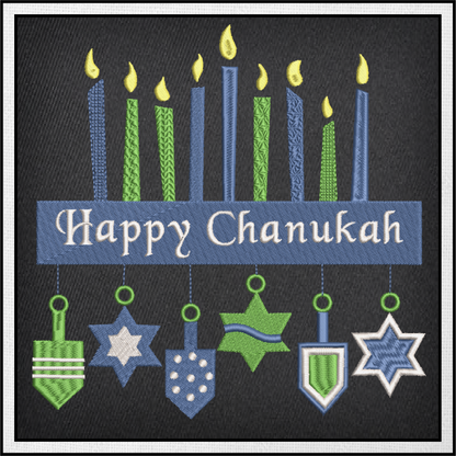 Happy Chanukah Machine Embroidery Design – Menorah with Star of David Pattern – 8 Sizes (0156)