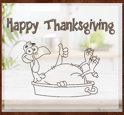 Happy Thanksgiving Roasting Turkey Machine Embroidery Design – Funny Holiday Dinner Pattern, 8 Sizes (1022)