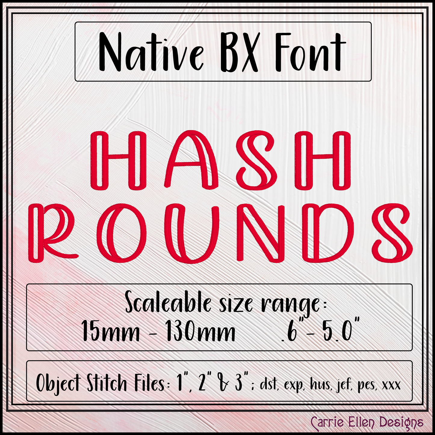 Hash Rounds BX Fonts and Lettering Stitch Files, Deco Block Alphabet Machine Embroidery (3719)