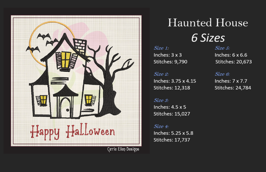 Haunted House Machine Embroidery Design, Halloween Embroidery Design, Halloween House Embroidery Design, 6 Sizes (0877)