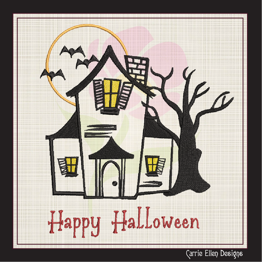 Haunted House Machine Embroidery Design, Halloween Embroidery Design, Halloween House Embroidery Design, 6 Sizes (0877)