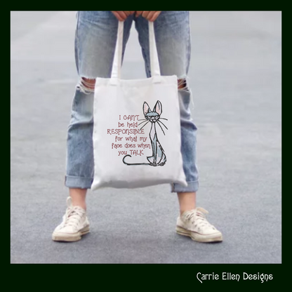 Can't Be Held Responsible Cat Machine Embroidery Design – Funny Snarky Kitty Quote, 8 Sizes (1011)