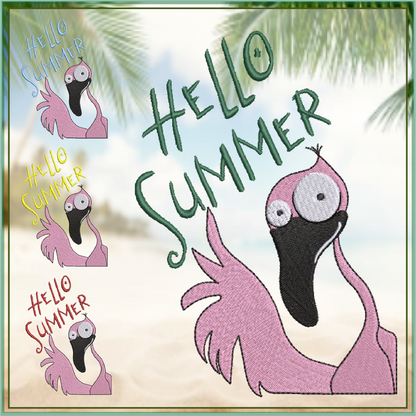Hello Summer Flamingo Machine Embroidery Design | Funny Summer Sayings | Tropical Bird Embroidery | 8 Sizes (0822)