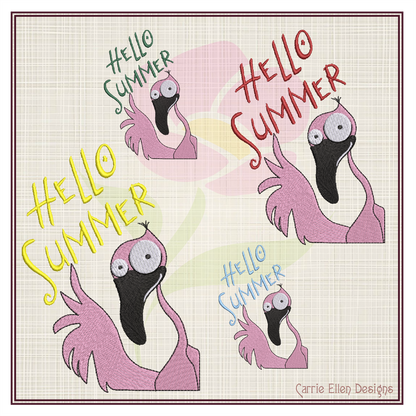 Hello Summer Flamingo Machine Embroidery Design | Funny Summer Sayings | Tropical Bird Embroidery | 8 Sizes (0822)