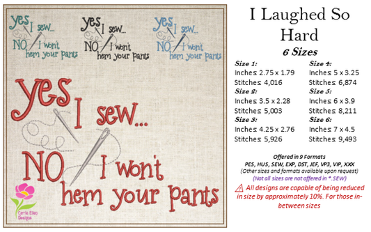 Yes I Sew Machine Embroidery Design | Hem Your Pants Embroidered Sayings | Sewing Quotes Embroidery Design | 6 Sizes (0590)