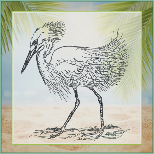 Heron Snowy Egret Machine Embroidery Design, Sketch Embroidery Design, Bird Line Art, 7 Sizes (0376)