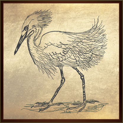 Heron Snowy Egret Machine Embroidery Design, Sketch Embroidery Design, Bird Line Art, 7 Sizes (0376)